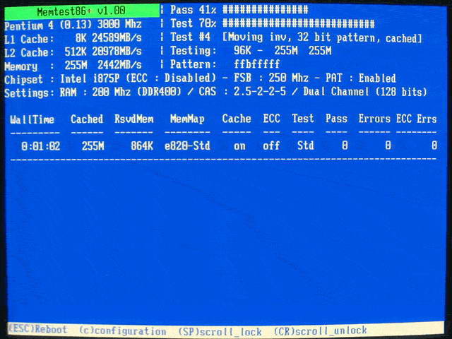 MemTest86启动界面 - 测试配置选项