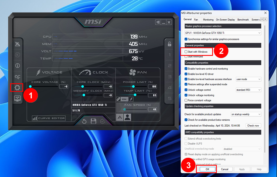 MSI Afterburner启动设置